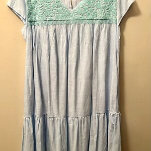 Sky Blue Embroidered Mini Dress